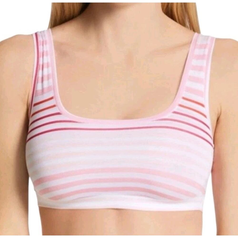DKNY Women's Modal Bralette Medium Logo Stripe Pink/White -Wireless